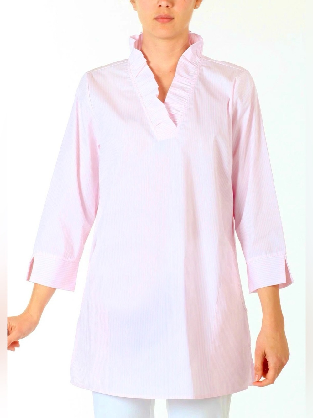 INAE Collection Light Pink 3/4 sleeve Ruffle Neck Tunic, size M